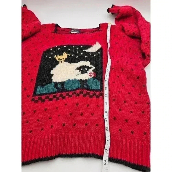 Vtg Woolrich Women's Size L Red Knitted Wool Sweater with Sheep, Bird, and Moon - Picture 5 of 8